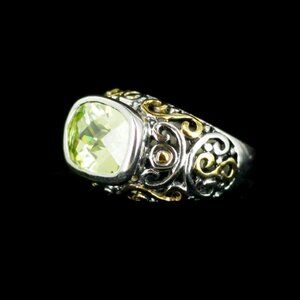 Sterling & Electro Plate18k Gold Ornate Filigree Blue Topaz Ring